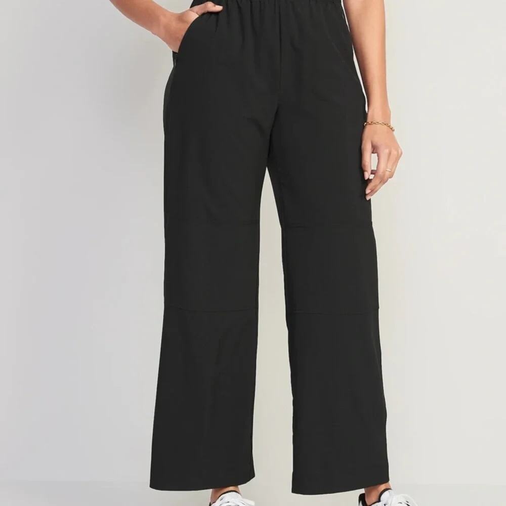 Old Navy Linen Rayon Wide Leg Pants Womens XL Black Elastic High Waist Pockets